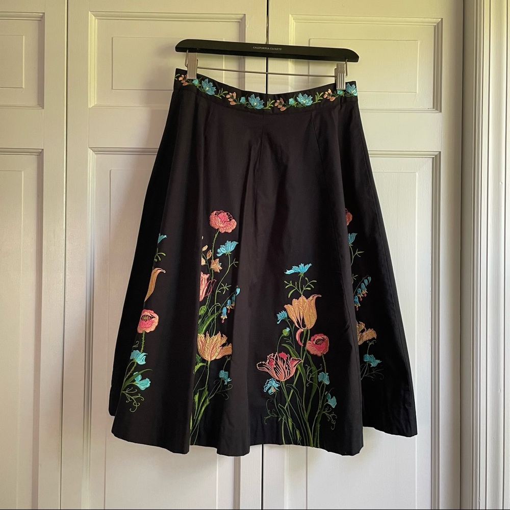 Anthropologie Elevenses Floral Embroidered Full Skirt